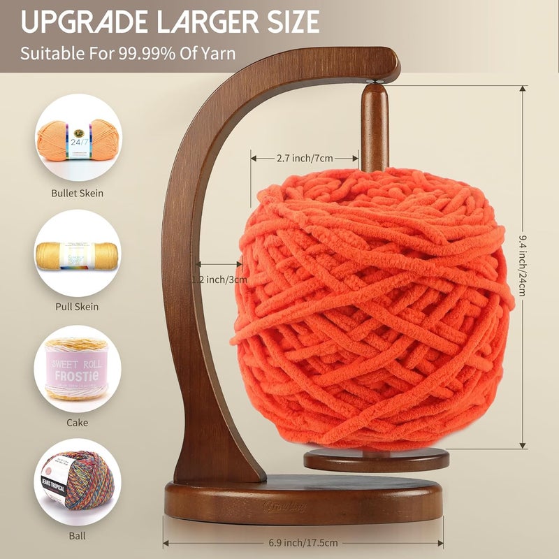 GROWLING Wooden Yarn Holder for Crocheting, Upgrade Larger Size & Magnetic, Rotating Pendulum Yarn Ball Dispenser Stand, Yarn Spinner as Surprise Gift for Knitting Lovers (Walnut) - Image 3